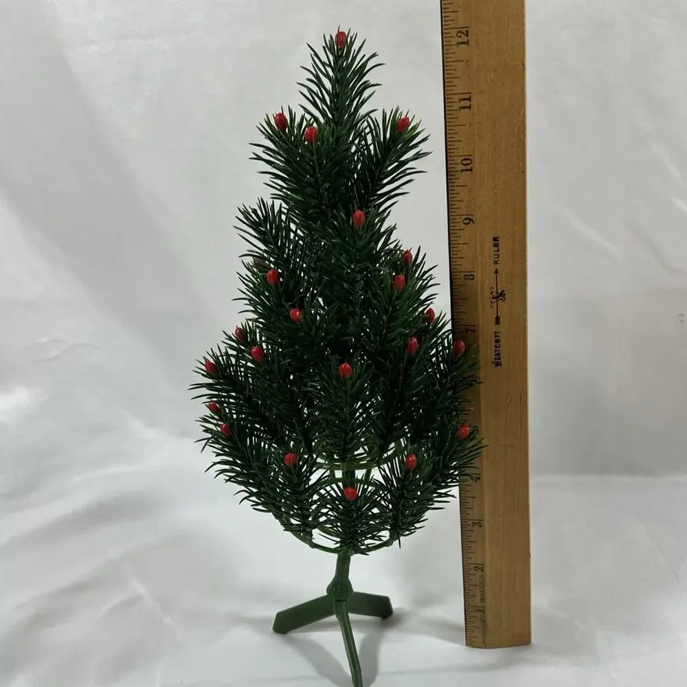 Vintage Mid Century Table Decoration SMALL Christmas Tree RED TIP BERRY 12” Mini